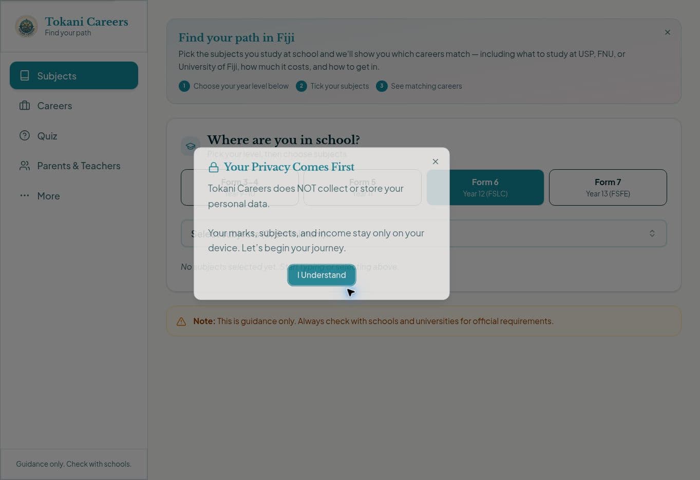 Tokani Careers interface